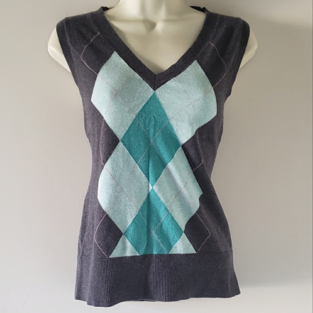 GAP Gray Argyle Sweater Vest Womens